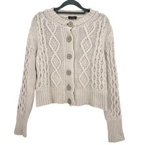 Peserico Tricot Cardigan Womens IT 42 Beige Good Wool Silk Cashmere Cable Knit